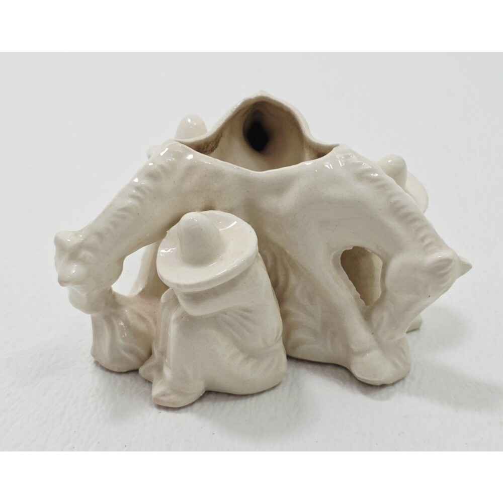 Vintage White Ceramic Horse and Sleeping Man Siesta Planter Figurine Japan MCM